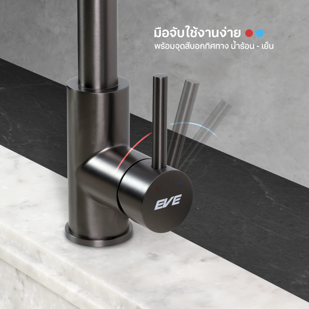 ก๊อกซิงค์สำหรับอ่างล้างจาน EVE LEXI GUNMETAL EP สเตนเลส 30 ซม. สีดำเงา
